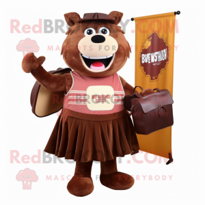 Brown BBQ Ribs mascot costume character dressed with Skirt and Wallets