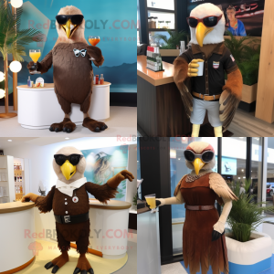 Brown Bald Eagle mascot costume character dressed with Cocktail Dress and Sunglasses