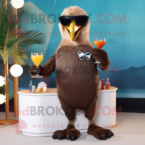 Brown Bald Eagle mascot costume character dressed with Cocktail Dress and Sunglasses