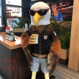 Brown Bald Eagle mascot costume character dressed with Cocktail Dress and Sunglasses