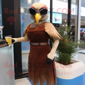 Brown Bald Eagle mascot costume character dressed with Cocktail Dress and Sunglasses