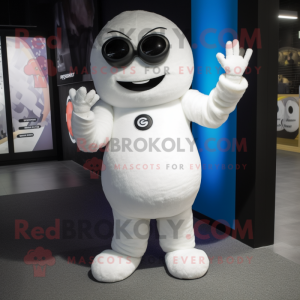 White Cyclops mascot costume character dressed with Graphic Tee and Mittens
