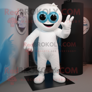 White Cyclops mascot costume character dressed with Graphic Tee and Mittens