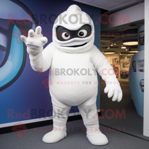 White Cyclops mascot costume character dressed with Graphic Tee and Mittens