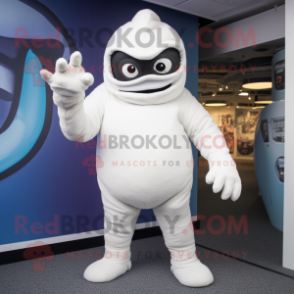 White Cyclops mascot costume character dressed with Graphic Tee and Mittens