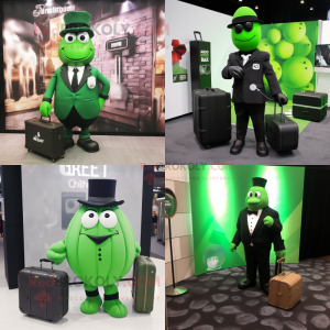 Green Grenade mascot costume character dressed with Tuxedo and Briefcases