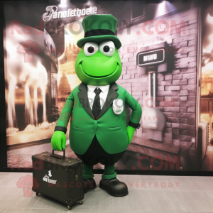 Green Grenade mascot costume character dressed with Tuxedo and Briefcases