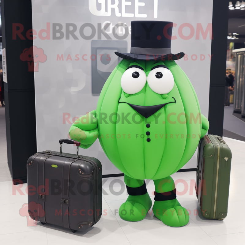 Green Grenade mascot costume character dressed with Tuxedo and Briefcases