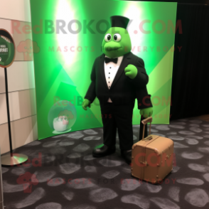 Green Grenade mascot costume character dressed with Tuxedo and Briefcases