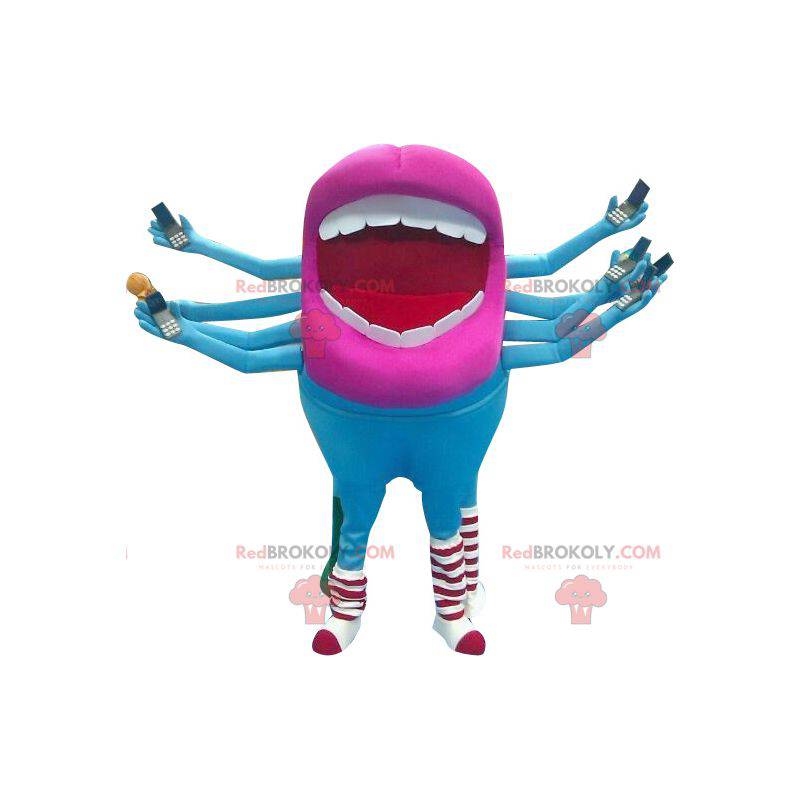 Blauw en roze buitenaardse mondmascotte - Redbrokoly.com