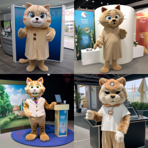 Tan Cat mascot costume character dressed with Cover-up and Cufflinks