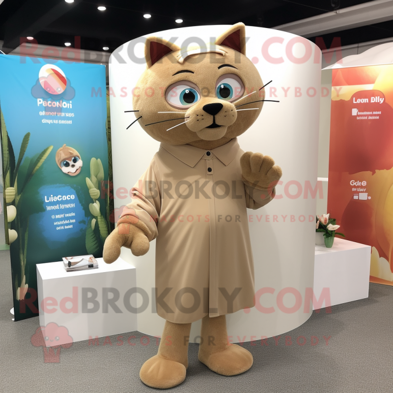Tan Cat mascot costume character dressed with Cover-up and Cufflinks