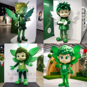 Forest Green Cupid mascot costume character dressed with Playsuit and Brooches