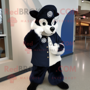Navy Skunk mascot costume character dressed with Coat and Watches