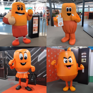 Orange Boxing glove mascot costume character dressed with Pencil Skirt and Handbags