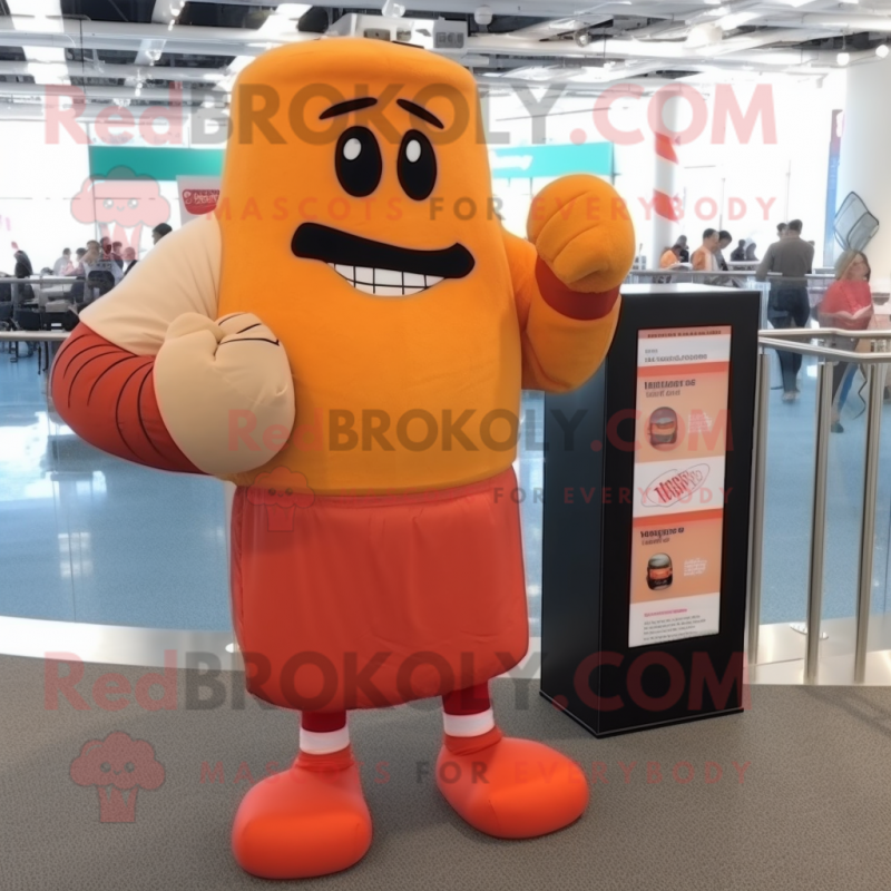 Orange Boxing glove mascot costume character dressed with Pencil Skirt and Handbags Orange Boxing glove mascot costume character dressed with Pencil Skirt and Handbags