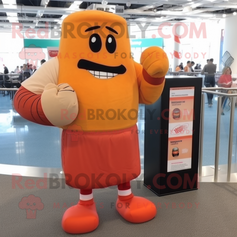 Orange Boxing glove mascot costume character dressed with Pencil Skirt and Handbags