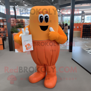 Orange Boxing glove mascot costume character dressed with Pencil Skirt and Handbags