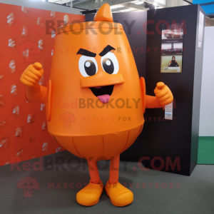 Orange Boxing glove mascot costume character dressed with Pencil Skirt and Handbags
