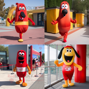 Red hot dog mascot costume character dressed with Running Shorts and Headbands