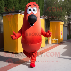 Red hot dog mascot costume character dressed with Running Shorts and Headbands