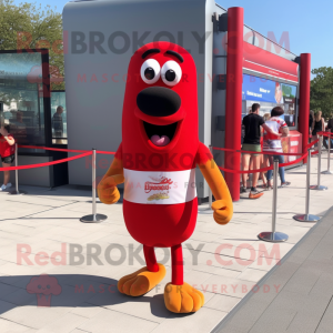 Red hot dog mascot costume character dressed with Running Shorts and Headbands