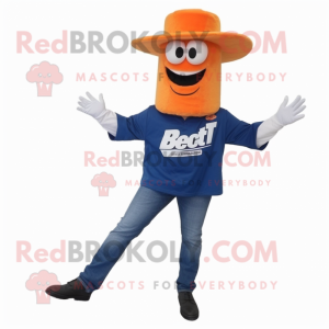 Orange Beef Stroganoff mascot costume character dressed with Bootcut Jeans and Caps