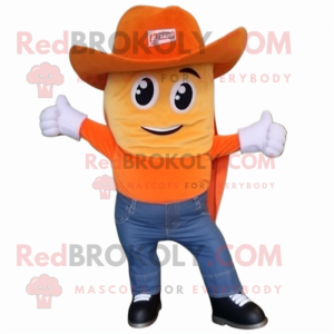 Orange Beef Stroganoff mascot costume character dressed with Bootcut Jeans and Caps