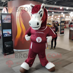 Maroon Horse mascot costume character dressed with Joggers and Coin purses