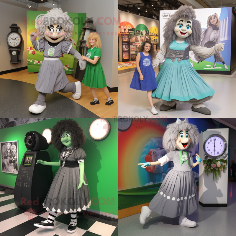 Gray Irish dancing shoes mascot costume character dressed with Maxi Dress and Watches