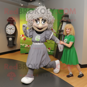 Gray Irish dancing shoes mascot costume character dressed with Maxi Dress and Watches