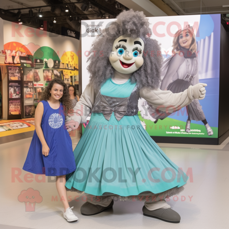 Gray Irish dancing shoes mascot costume character dressed with Maxi Dress and Watches