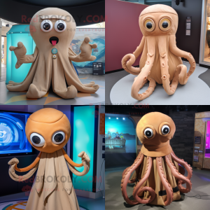 Tan Octopus maskot kostume...