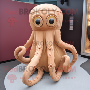 Tan Octopus mascot costume character dressed with Cover-up and Rings