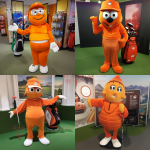 Orange Golf bag mascot costume character dressed with Long Sleeve Tee and Wraps