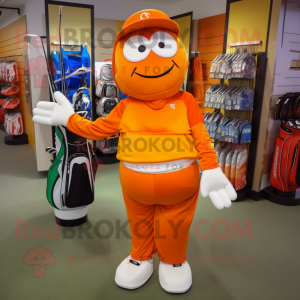 Orange Golf bag mascot costume character dressed with Long Sleeve Tee and Wraps