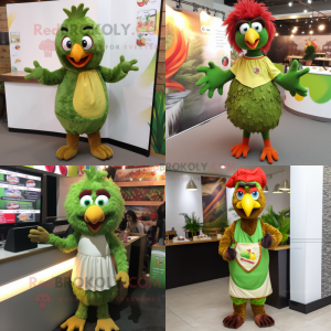 Olive Tandoori Chicken mascot costume character dressed with Playsuit and Hair clips