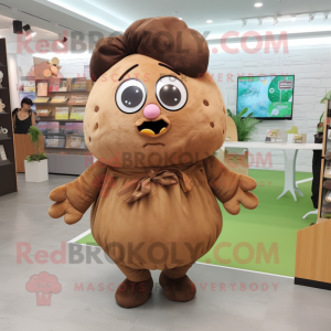 Brown Potato mascot costume character dressed with Playsuit and Hair clips