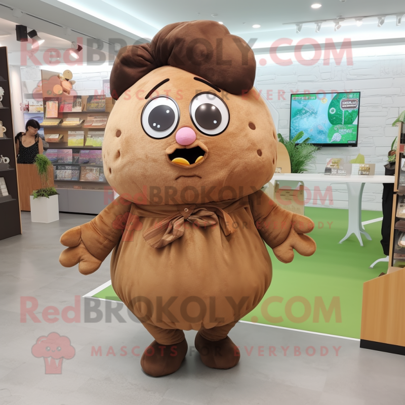 Brown Potato mascot costume character dressed with Playsuit and Hair clips