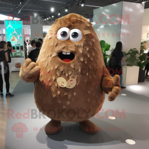 Brown Potato mascot costume character dressed with Playsuit and Hair clips