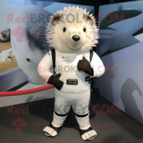 White Hedgehog mascot costume character dressed with Rash Guard and Belts