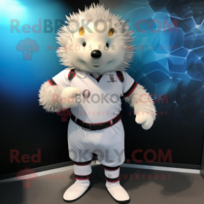 White Hedgehog mascot costume character dressed with Rash Guard and Belts