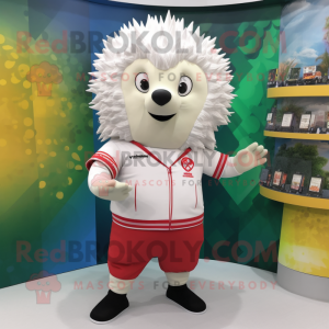 White Hedgehog mascot costume character dressed with Rash Guard and Belts