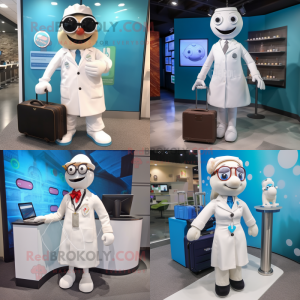 White Doctor mascot costume character dressed with Skirt and Briefcases