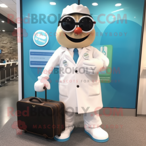 White Doctor mascot costume character dressed with Skirt and Briefcases