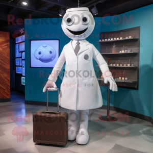 White Doctor mascot costume character dressed with Skirt and Briefcases