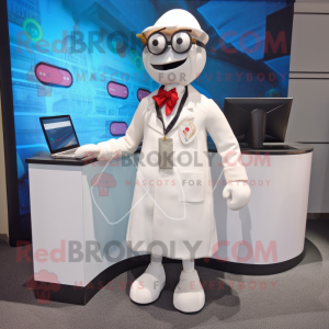 White Doctor mascot costume character dressed with Skirt and Briefcases