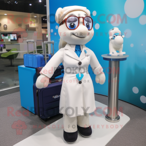 White Doctor mascot costume character dressed with Skirt and Briefcases