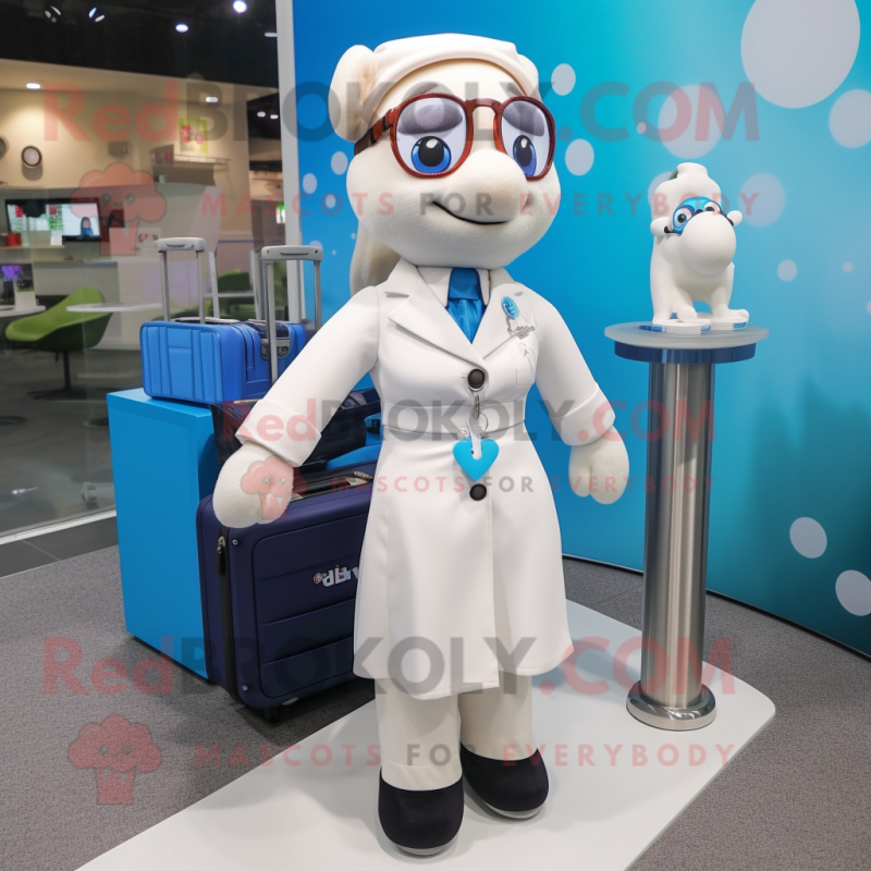 White Doctor mascot costume character dressed with Skirt and Briefcases White Doctor mascot costume character dressed with Skirt and Briefcases