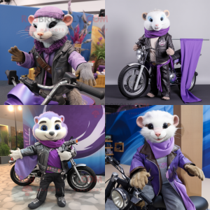 Lavender Ferret mascot costume character dressed with Biker Jacket and Shawls